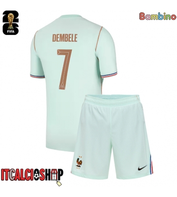 Francia Ousmane Dembele #7 Seconda Maglia Bambino Mondiali 2026 Manica Corta (+ Pantaloni corti)